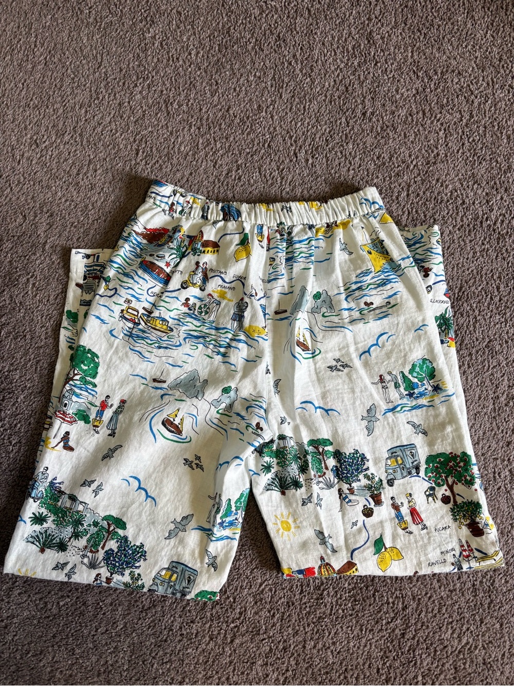 Boden 100% Linen Illustrated Travel Print Wide-Leg Pants — US 10L / UK 14L - Picture 9 of 10